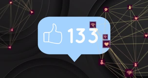 Thumbs Icon Increasing Likes Globe Network Connections Spinning Social Media — Stock Video