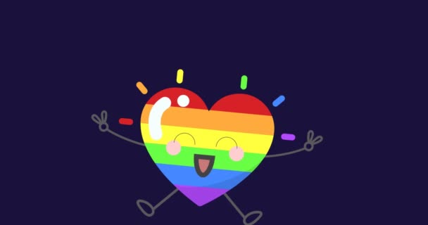 Animación Corazón Color Arco Iris Mostrando Signo Victoria Sobre Fondo — Vídeo de stock