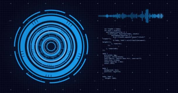 Animação Varredura Escopos Processamento Dados Sobre Grade Interface Digital Conceito — Vídeo de Stock