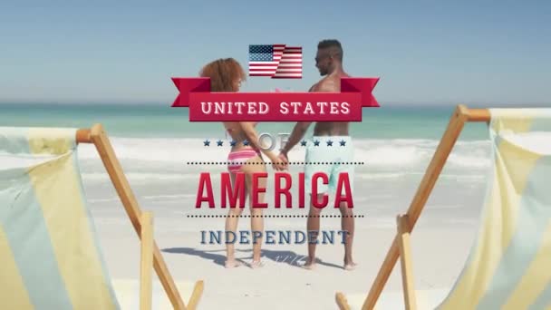 Ημέρα Ανεξαρτησίας Κείμενο Κατά Της Αφρικής Αμερικανικό Ζευγάρι Κρατώντας Χέρια — Αρχείο Βίντεο