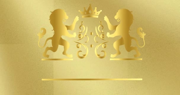 数码动画的标志设计与狮子和皇冠黄金背景 标志元素设计概念 — 图库视频影像