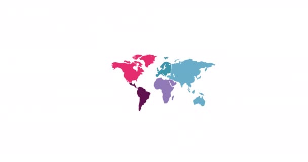 Animacja Barwnej Mapy Świata Białym Tle Globalna Koncepcja Podróży Połączeń — Wideo stockowe