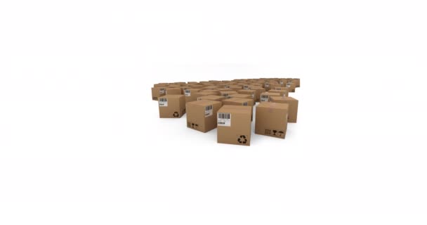 Animation Multiple Cardboard Boxes Moving White Background Global Shipping Delivery — Stock Video