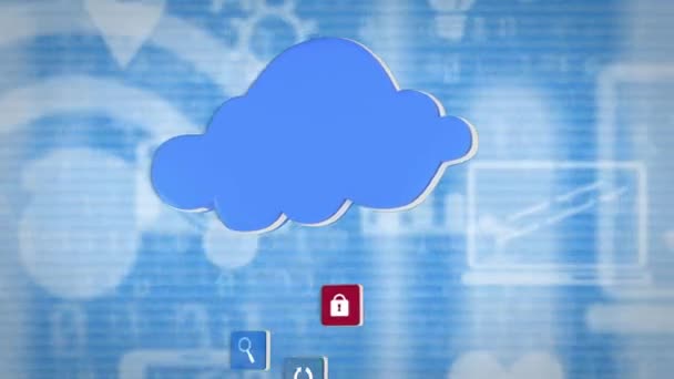 Animazione Icone Online Cloud Digitale Blu Sfondo Blu Rete Globale — Video Stock