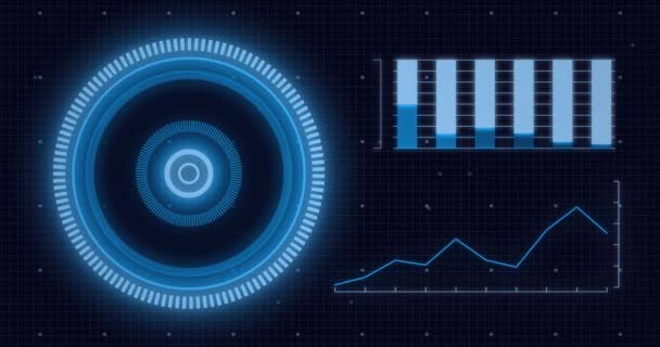 Animace Skenování Oborů Nahrávání Statistik Přes Mřížku Digitální Rozhraní Globální — Stock video