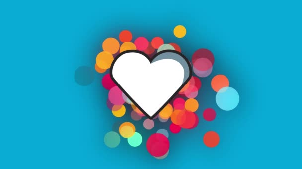 心脏图标的数字动画与蓝色背景的彩色光斑相抗衡 情人节心的爱的概念 — 图库视频影像