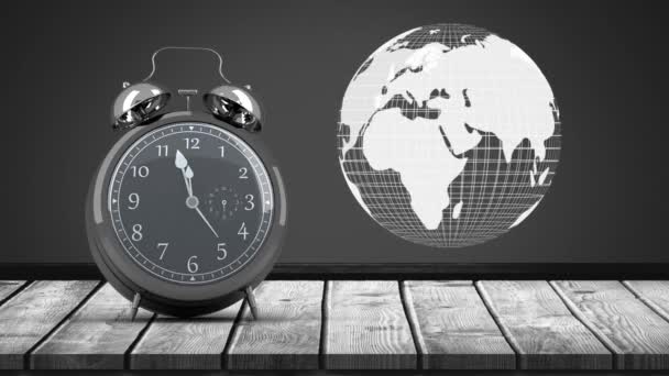 빈티지 시계가 빠르게 움직이고 배경으로 애니메이션이다 글로벌 네트워크 디지털 비디오 — 비디오