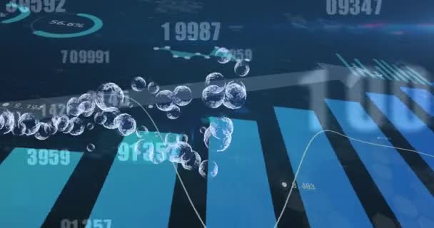 多重泡沫浮动 数字变化与蓝色背景下的金融数据处理相对照 全球金融和经济概念 — 图库视频影像