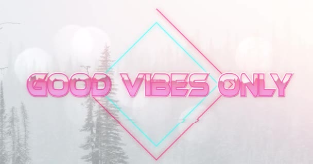 Animation Words Good Vibes Only Pink Diamond Shape Forest Snow — Stock Video