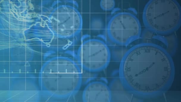 Animação Silhuetas Empresários Sobre Mapa Mundo Relógios Movimento Rápido Conceito — Vídeo de Stock