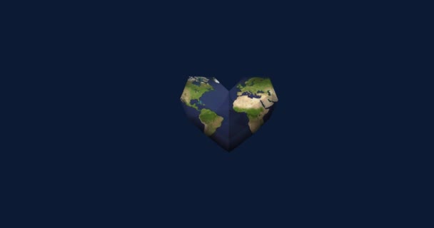 Animation Heart Formed World Map Blue Background Global Travel Connections — Stock Video