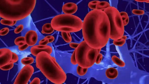 Animation Red Blood Cells Purple Neurons Purple Background Global Medicine — Stock Video