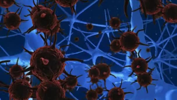 Анимирование Ковий Клеток Синих Пятен Синем Фоне Глобальная Коронавирусная Пандемия — стоковое видео