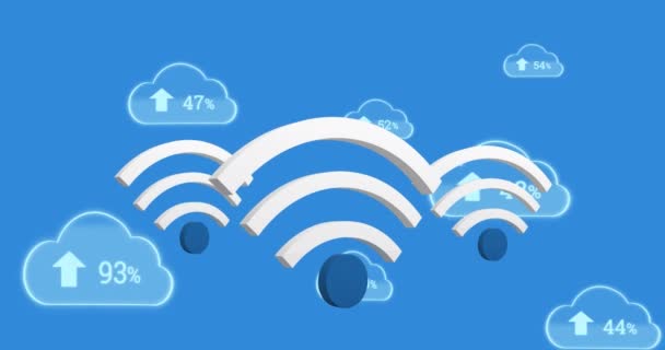 Animation Des Icônes Wifi Des Nuages Numériques Avec Pourcentage Croissant — Video