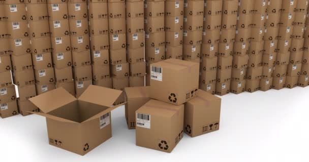 Animación Múltiples Cajas Cartón Plegadas Apiladas Envío Global Entrega Concepto — Vídeos de Stock