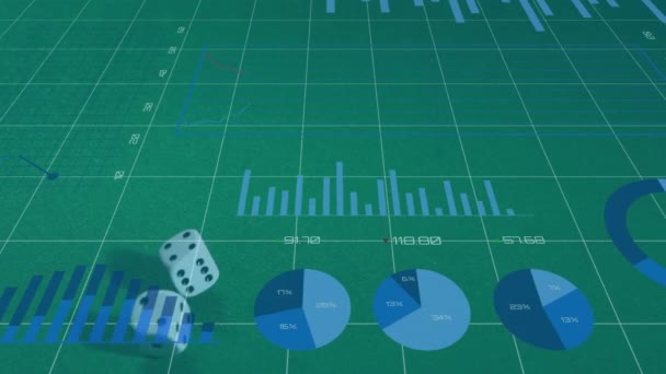 Animacja Przetwarzania Danych Finansowych Statystyk Rejestrujących Kostki Siatce Zielono Globalne — Wideo stockowe