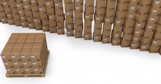 Animación Múltiples Cajas Cartón Apiladas Sobre Fondo Blanco Envío Global — Vídeo de stock