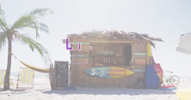 Animation Words Livin Good Life Written Purple White Beach Surf — Stock Video