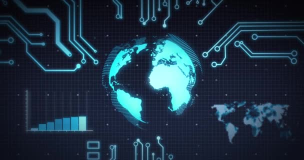 Animace Snímání Rozsahu Procesorových Prvků Globu Zpracování Dat Mřížce Digitální — Stock video