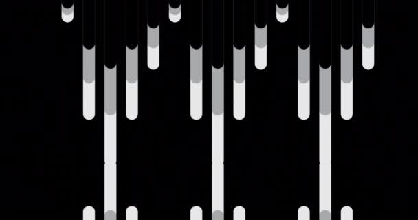 黒を背景に移動する白とグレーの複数行のデジタルアニメーション シームレスなパターンコンセプトのイラストです — ストック動画