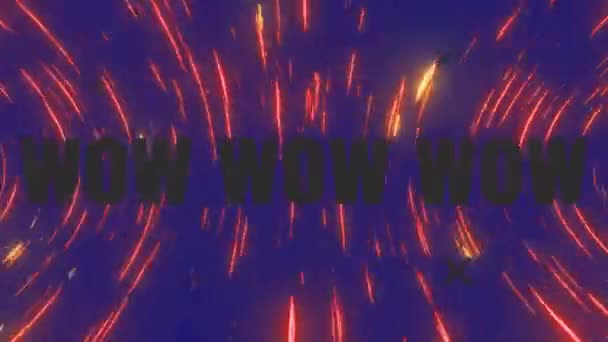 Digital Animation Wow Text Spinning Light Trails Blue Background Computer — Stock Video