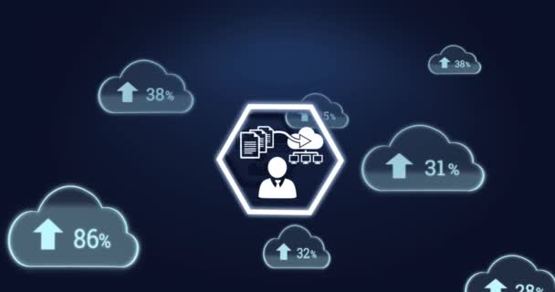 Animación Red Conexiones Con Iconos Digitales Nubes Con Porcentaje Crecimiento — Vídeos de Stock