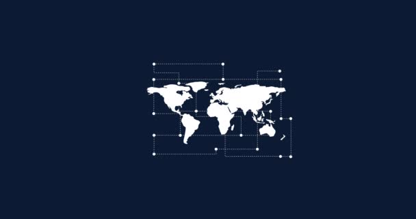 Mavi Arka Plandaki Beyaz Dünya Haritası Üzerinden Bağlantı Ağının Animasyonu — Stok video