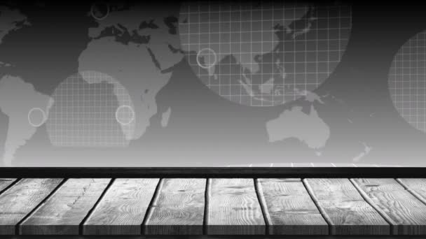 Animazione Cannocchiali Pulsanti Mappa Del Mondo Sfondo Grigio Concetto Globale — Video Stock