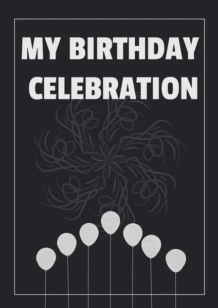 Birthday Celebration Written White Balloons Central Motif Black Background Celebration — Stock Photo, Image