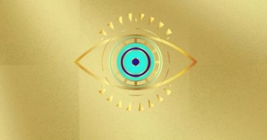 Gözü altın arka planda yüzen logo tasarımının dijital animasyonu. logo element tasarım kavramı