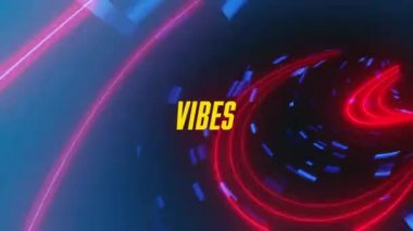 Mavi arkaplana karşı parlayan mavi kırmızı tünel üzerinden titreşimlerin dijital animasyonu. bilgisayar arayüzü ve tipografi kavramı