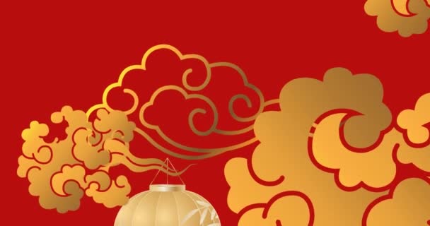 Digital Animation Floral Designs Lantern Floating Red Background Background Abstract — Stock Video