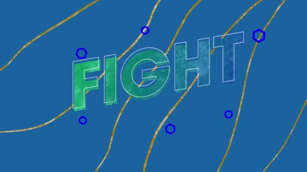 파란색 배경으로 움직이는 웨이브 라인에 대항하는 텍스트의 디지털 애니메이션 컴퓨터 — 비디오