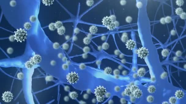 Animation Covid Floating Network Blue Glowing Neurons Background Global Coronavirus — Stock Video