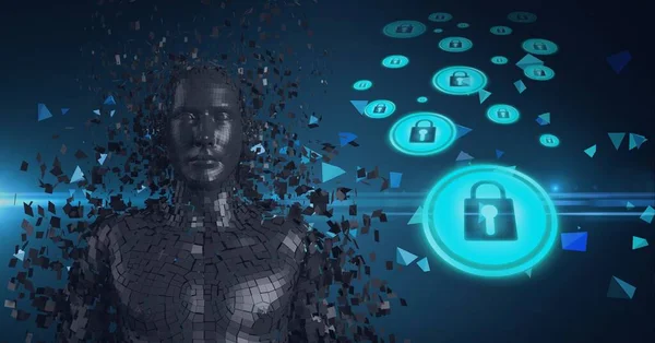 Composition Grey Human Digital Bust Icons Online Security Padlocks Global — Stock Photo, Image