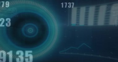 Siyah arkaplan üzerinde hareket eden bilgi, istatistik ve 6G metin ile parlayan arayüzün animasyonu. iletişim teknolojisi dijital arayüz kavramı, dijital olarak oluşturulmuş video.