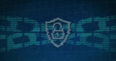 Karanlık arkaplanda hareket eden dijital asma kilit sembollü 6 G metnin animasyonu. haberleşme güvenlik teknolojisi dijital arayüz kavramı, dijital olarak oluşturulmuş video.