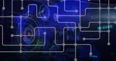 Bağlantı ağı, veri işleme ve dijital simgelerin animasyonu. küresel bağlantılar ve dijital arayüz konsepti dijital olarak oluşturulmuş video.