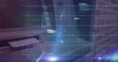 ATM üzerinden finansal veri işleme animasyonu. küresel finans, iş ve bağlantı konsepti dijital olarak oluşturulmuş video.