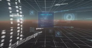 6G metin ve arayüzün animasyonu, çizelgeler, bilgiler ve siyah arkaplan üzerindeki küreler. iletişim teknolojisi dijital arayüz kavramı, dijital olarak oluşturulmuş video.