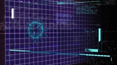 Coperid 19 hücresinin animasyonu, ekranda tıbbi veri işleme. küresel koronavirüs salgını konsepti dijital olarak oluşturulmuş video.