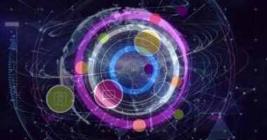 Mavi arkaplanda bağlantı ağı taraması yapan dijital simgelerin canlandırılması. küresel teknoloji, bağlantılar ve dijital arayüz konsepti dijital olarak oluşturulmuş video.