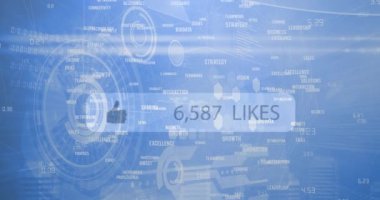 Sevilen ve numaralandırılan konuşma baloncuklarının animasyonu, tarama kapsamı ve mavi üzerine iş metni. küresel teknoloji, bağlantılar ve dijital arayüz konsepti dijital olarak oluşturulmuş video.