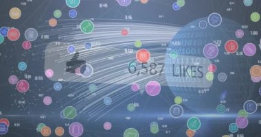 Sevdikleri ve numaraları olan konuşma baloncuklarının animasyonu, ikili kodlu dijital simgeler. küresel teknoloji, sosyal medya, bağlantılar ve dijital arayüz konsepti dijital olarak oluşturulmuş video.