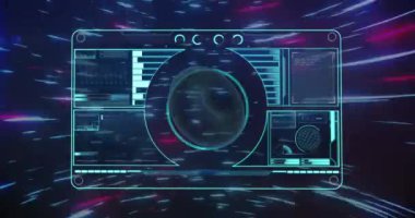 Kırmızı kan hücresinin animasyonu ve ışık yollarının üzerindeki dijital ekranda tarama. küresel koronavirüs salgını konsepti dijital olarak oluşturulmuş video.