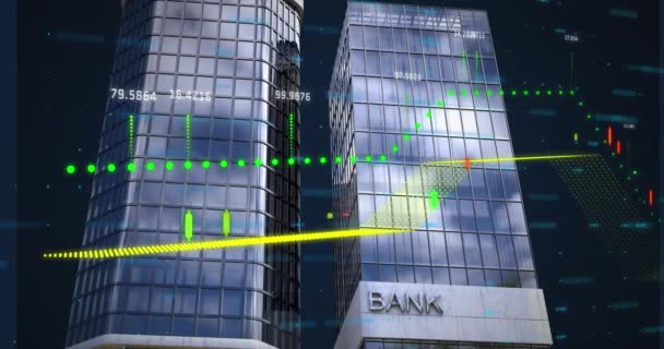 Animation Traitement Des Données Financières Sur Bâtiment Bancaire Moderne Finance — Video