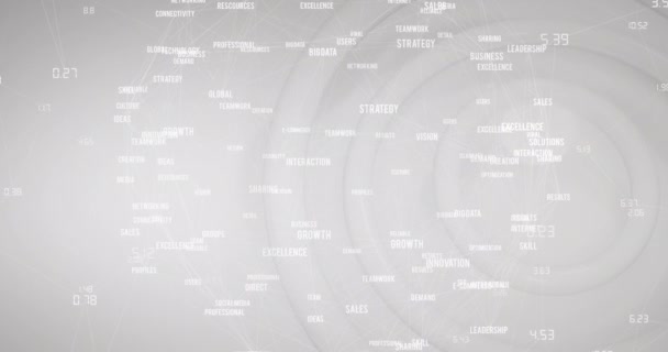 背景为白色3D圆圈上的业务文本动画 全球技术 连接和数字接口概念 — 图库视频影像