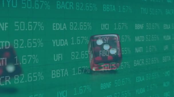 Animation Financial Data Processing Two Dice Falling Green Background Global — Stock Video