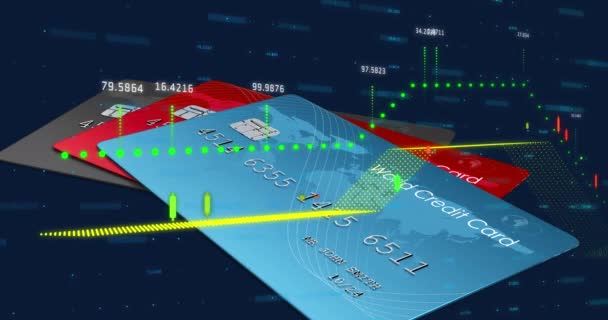 Animation Traitement Des Données Financières Sur Pile Cartes Crédit Finance — Video