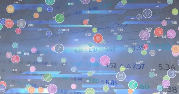 Animation Digitaler Symbole Über Die Verarbeitung Von Finanzdaten Auf Blauem — Stockvideo